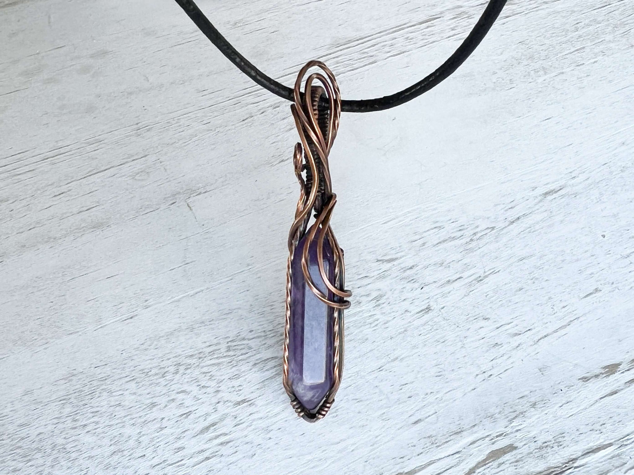 Amethyst Wire Wrap Point Pendant Necklace