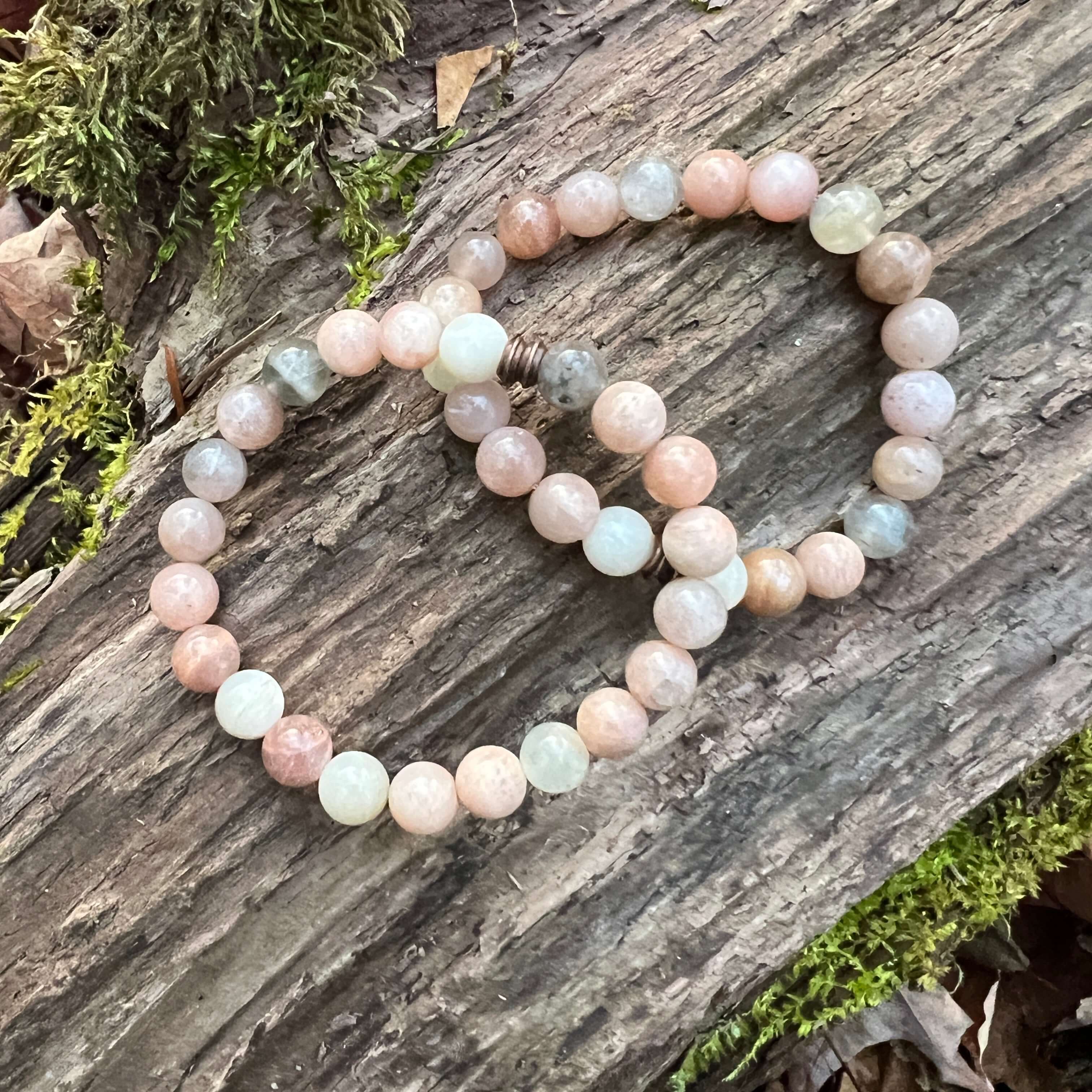 Moonstone Bead Bracelet This bracelet is made with high-quality Moonstone beads which bring inner growth to the wearer. Zodiac Sign: Gemini. Chakras: Sacral, Third Eye, and Crown. Handmade with authentic crystals & gemstones in Minneapolis, MN.