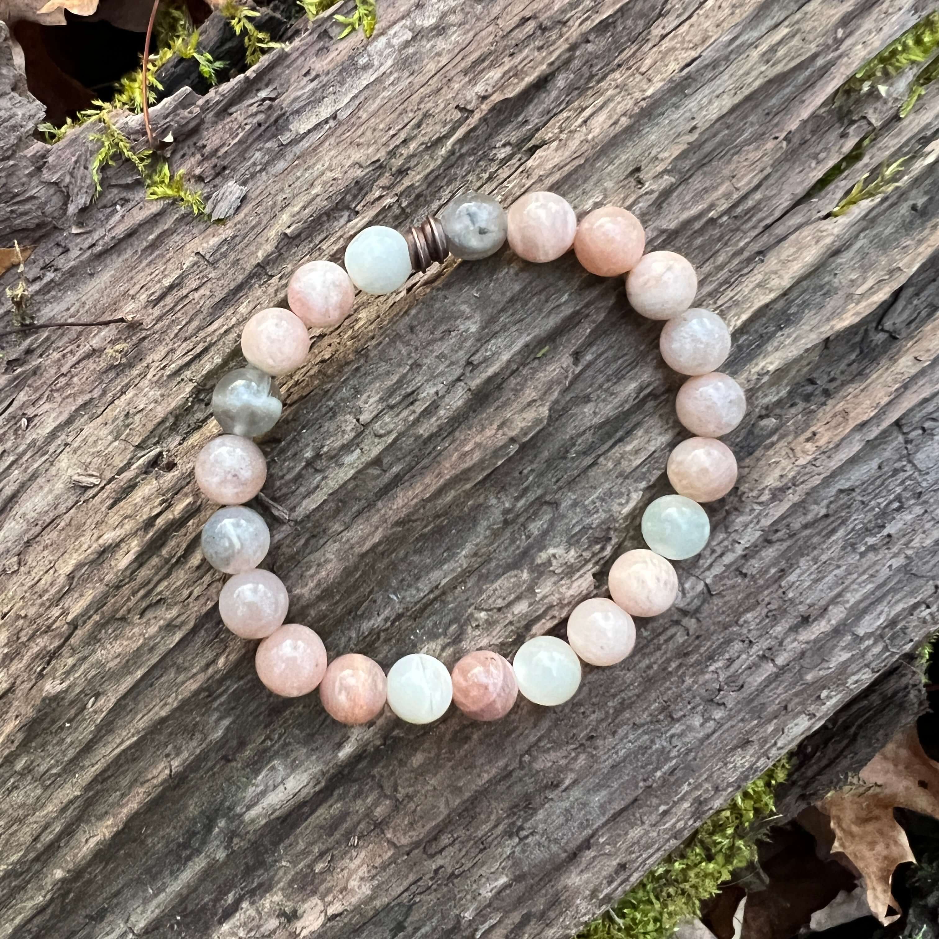 Moonstone Bead Bracelet This bracelet is made with high-quality Moonstone beads which bring inner growth to the wearer. Zodiac Sign: Gemini. Chakras: Sacral, Third Eye, and Crown. Handmade with authentic crystals & gemstones in Minneapolis, MN.