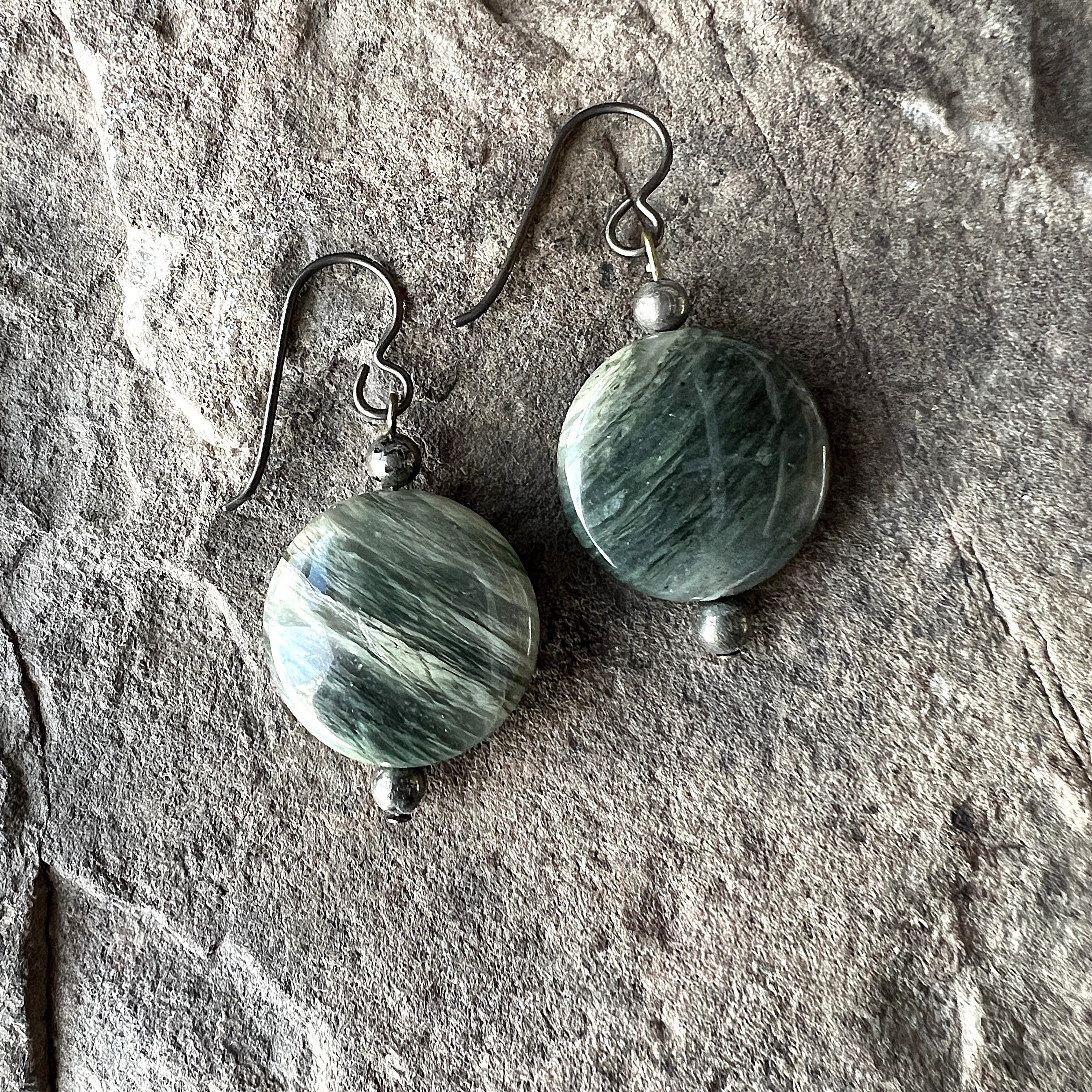 Green Line Jasper Circle Earrings