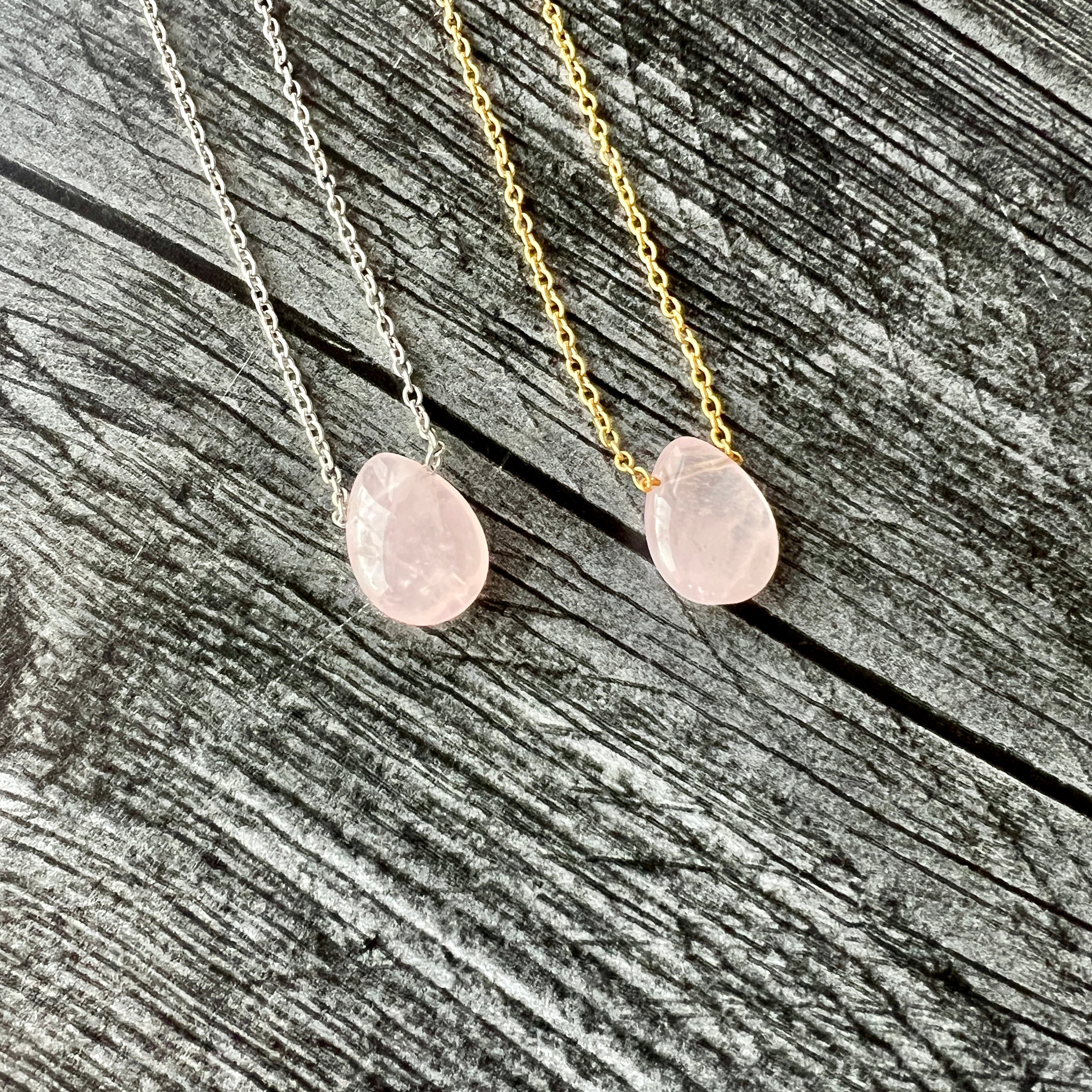 Rose Quartz Teardrop Necklace