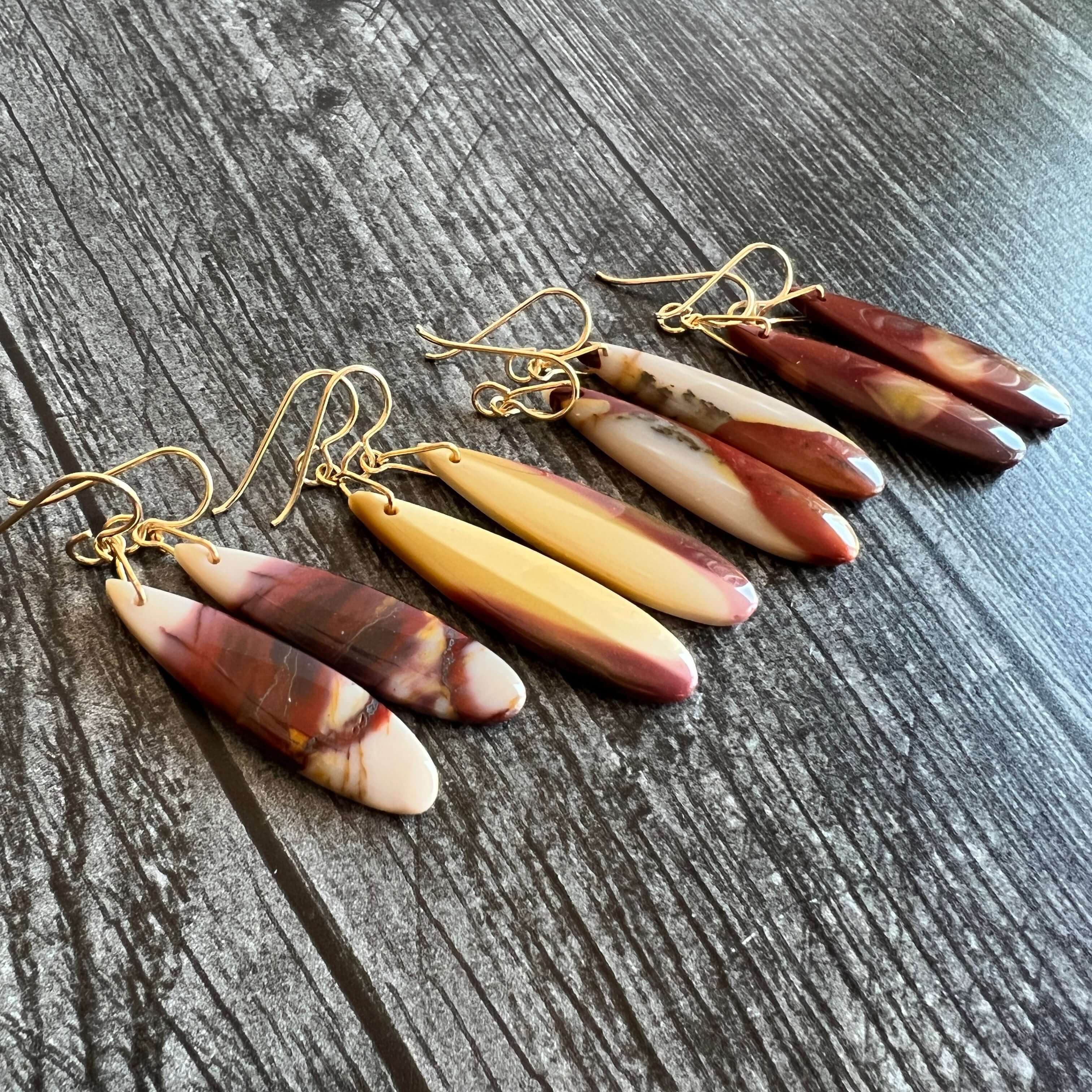 Mookaite Jasper Earrings These earrings are made with high-quality Mookaite gemstones which bring perspective to the wearer. Zodiac Signs: Virgo and Scorpio. Chakras: Root, Sacral, and Solar Plexus. Handmade with authentic crystals & gemstones in Minneapo