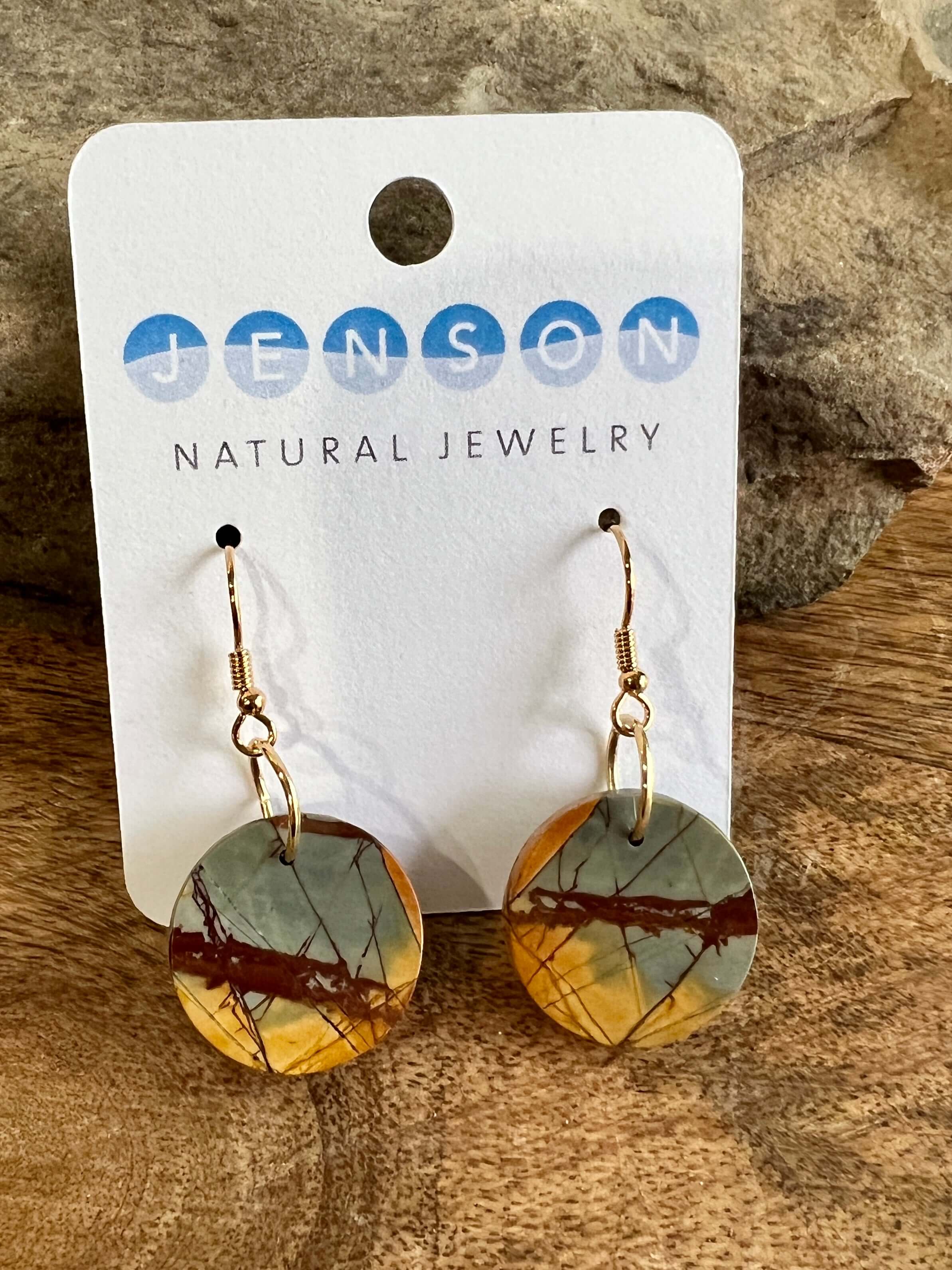 Red Creek Jasper Circle Earrings These earrings are made with high-quality Red Creek Jasper gemstones which bring balancing energy to the wearer. Zodiac Signs: Aries, Scorpio Chakras: Root, Sacral. Handmade with authentic crystals & gemstones in Minneapol