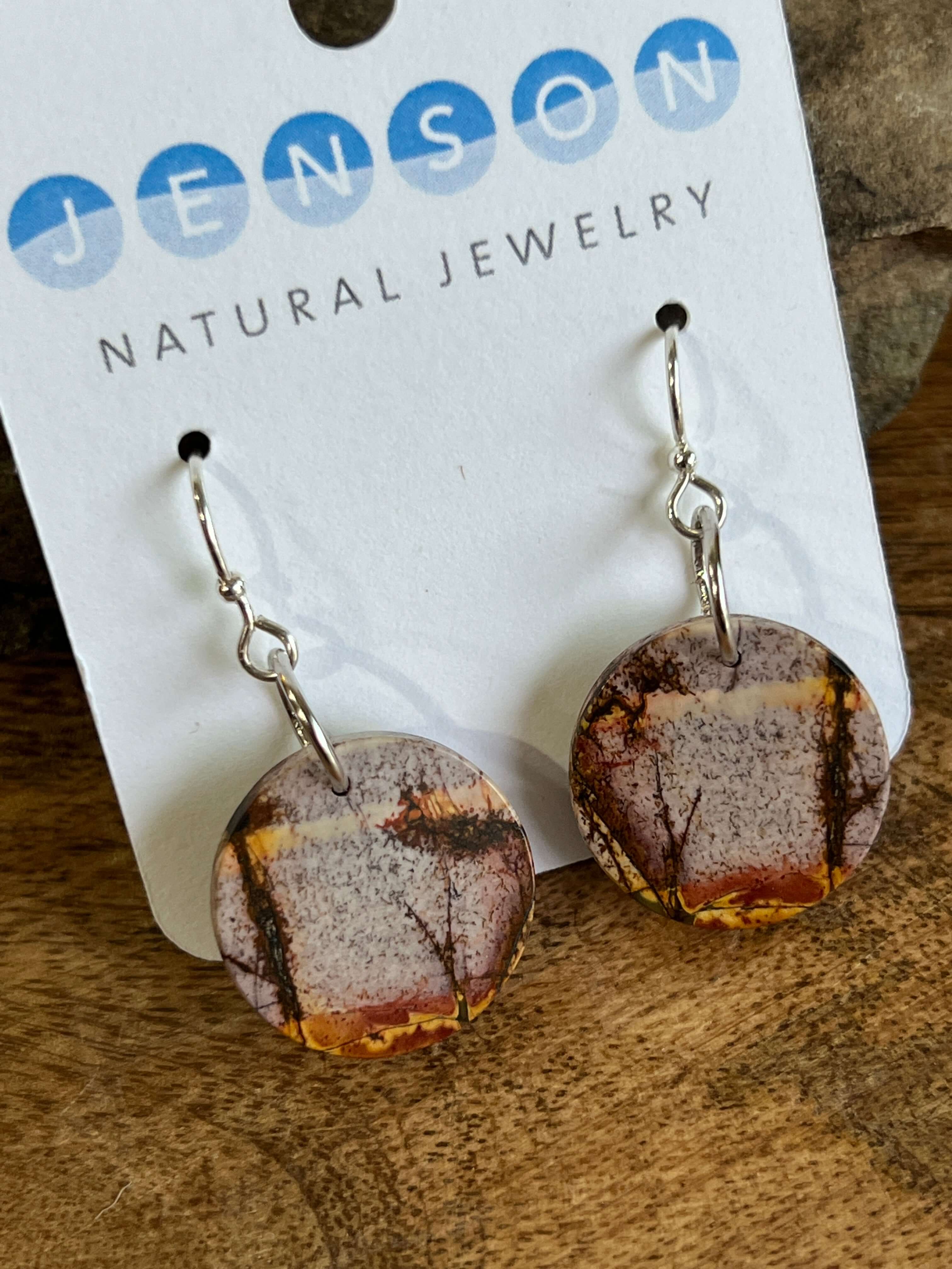 Red Creek Jasper Circle Earrings These earrings are made with high-quality Red Creek Jasper gemstones which bring balancing energy to the wearer. Zodiac Signs: Aries, Scorpio Chakras: Root, Sacral. Handmade with authentic crystals & gemstones in Minneapol