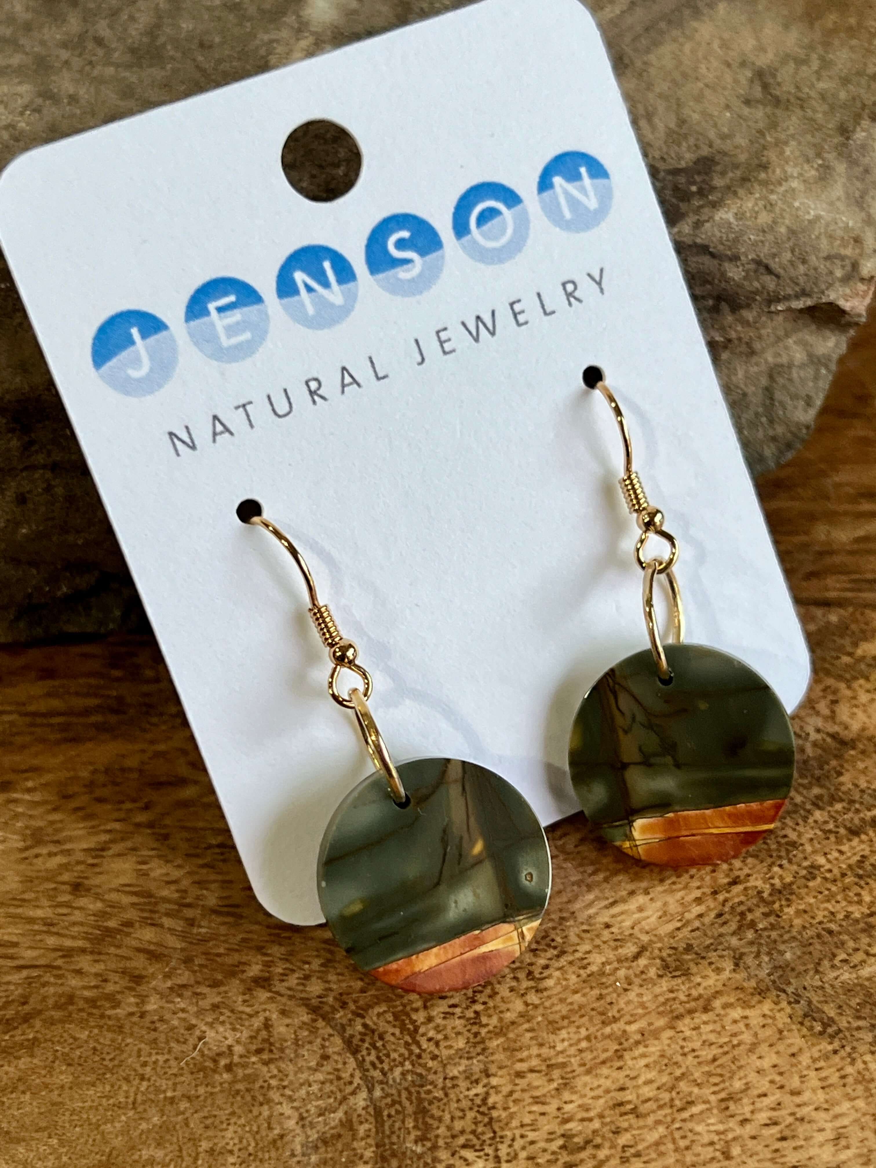 Red Creek Jasper Circle Earrings These earrings are made with high-quality Red Creek Jasper gemstones which bring balancing energy to the wearer. Zodiac Signs: Aries, Scorpio Chakras: Root, Sacral. Handmade with authentic crystals & gemstones in Minneapol